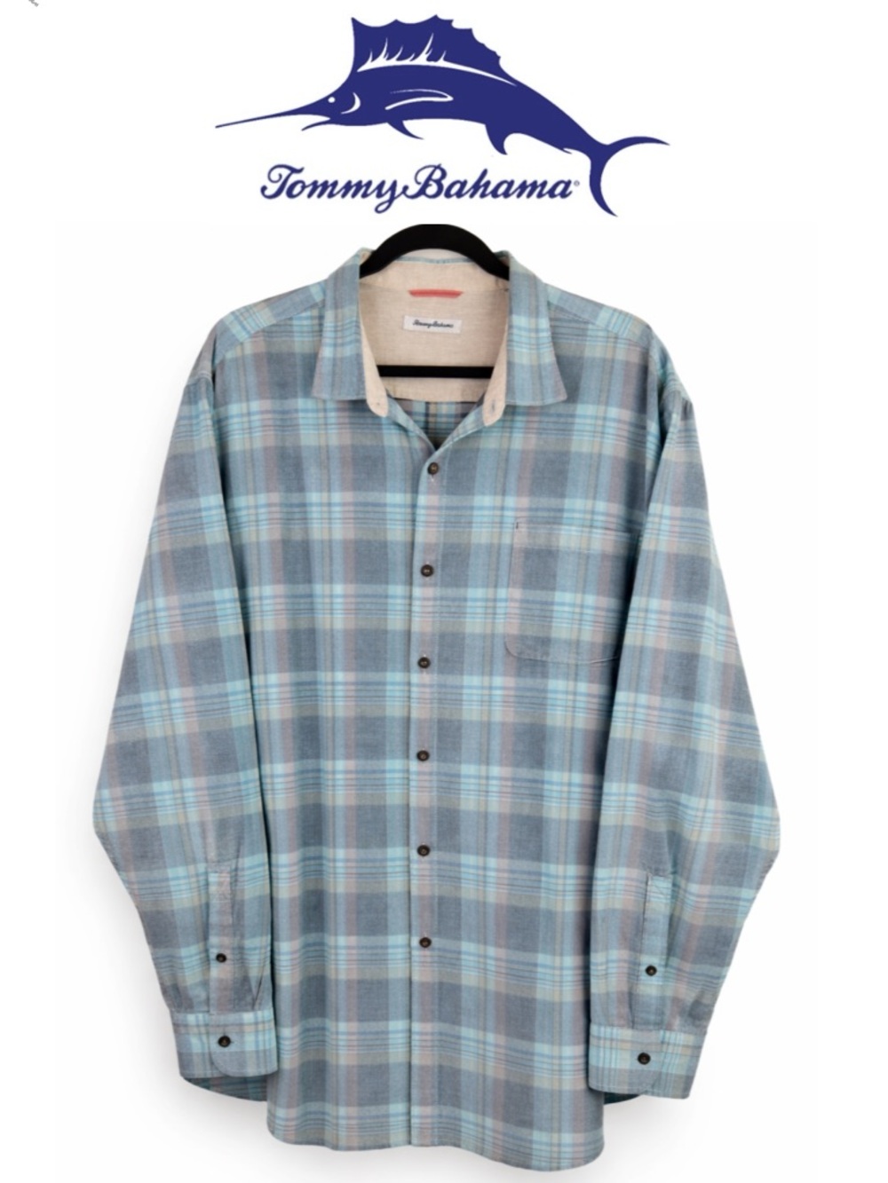 Mens Tommy Bahama Cord Chella Shirt Plaid Button Down‎ Long Sleeve Shirt 3XL